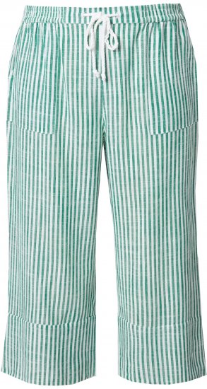 Ulla Popken Coastal Stripe Linen Blend Elastic Waist Culottes Green - Jeans & Broeken in Grote Maten – Plus Size - 