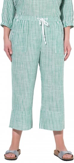 Ulla Popken Coastal Stripe Linen Blend Elastic Waist Culottes Green - Jeans & Broeken in Grote Maten – Plus Size - 