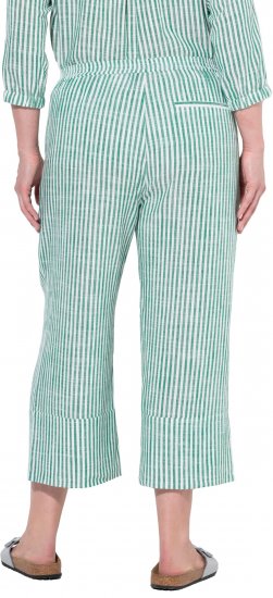 Ulla Popken Coastal Stripe Linen Blend Elastic Waist Culottes Green - Jeans & Broeken in Grote Maten – Plus Size - 