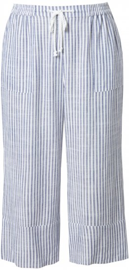 Ulla Popken Coastal Stripe Linen Blend Elastic Waist Culottes Blue - Jeans & Broeken in Grote Maten – Plus Size - 