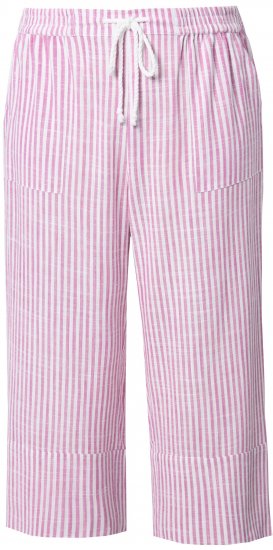 Ulla Popken Coastal Stripe Linen Blend Elastic Waist Culottes Purple - Jeans & Broeken in Grote Maten – Plus Size - 