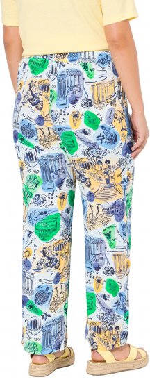 Ulla Popken Italy Print Elastic Waist Pants White - Jeans & Broeken in Grote Maten – Plus Size - 