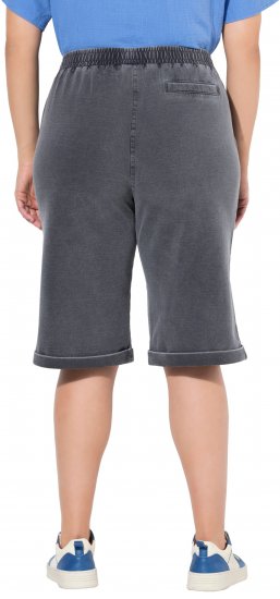 Ulla Popken Indigo Dyed Elastic Waist Jersey Shorts Black - Jeans & Broeken in Grote Maten – Plus Size - 