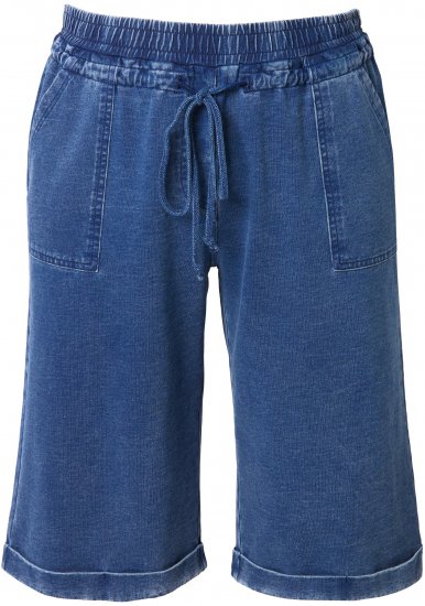 Ulla Popken Indigo Dyed Elastic Waist Jersey Shorts Blue - Jeans & Broeken in Grote Maten – Plus Size - 