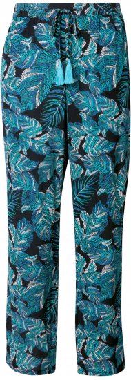 Ulla Popken Tropical Leaf Print Elastic Waist Pants Blue - Jeans & Broeken in Grote Maten – Plus Size - 