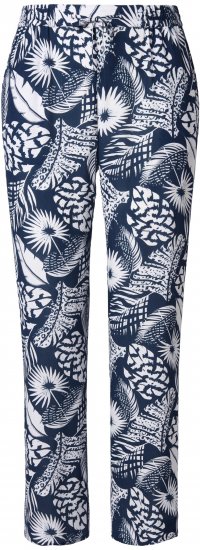 Ulla Popken Feather Print Elastic Waist Pants Blue - Jeans & Broeken in Grote Maten – Plus Size - 