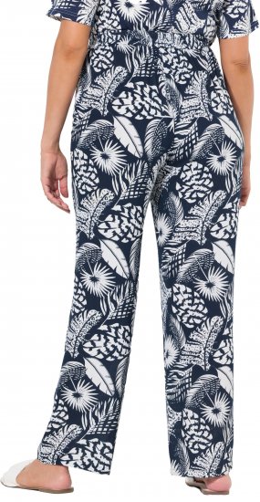 Ulla Popken Feather Print Elastic Waist Pants Blue - Jeans & Broeken in Grote Maten – Plus Size - 