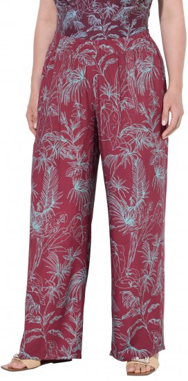 Ulla Popken Wide Leg Elastic Waist Jungle Print Palazzo Pants Brown - Jeans & Broeken in Grote Maten – Plus Size - 