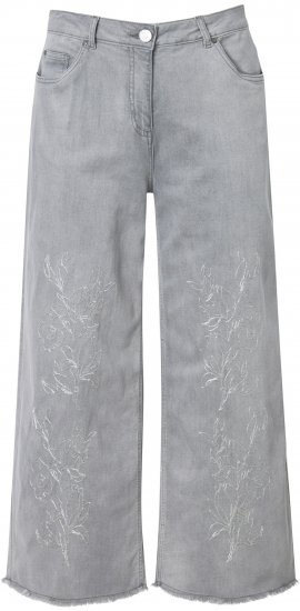 Ulla Popken Embroidered Wide Leg Fringed Hem Jeans Grey - Jeans & Broeken in Grote Maten – Plus Size - 
