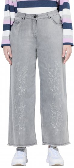 Ulla Popken Embroidered Wide Leg Fringed Hem Jeans Grey - Jeans & Broeken in Grote Maten – Plus Size - 