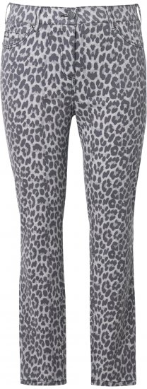 Ulla Popken Slim Leg Leopard Print Stretch Fit Jeans Bright Grey - Jeans & Broeken in Grote Maten – Plus Size - 