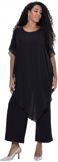 Ulla Popken Layered Chiffon Wrap Jumpsuit Grey - Jeans & Broeken in Grote Maten – Plus Size - 