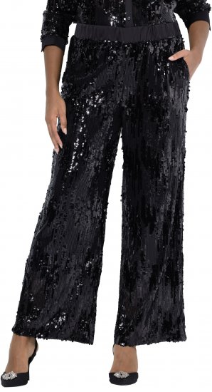 Ulla Popken Sequined Elastic Waist Pants Black - Jeans & Broeken in Grote Maten – Plus Size - 