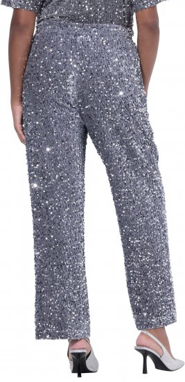 Ulla Popken Sequined Velvet Comfort Waist Pants Grey - Jeans & Broeken in Grote Maten – Plus Size - 