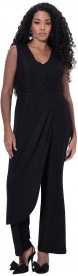 Ulla Popken Draped Sleeveless Glitter Jumpsuit Navy - Jeans & Broeken in Grote Maten – Plus Size - 