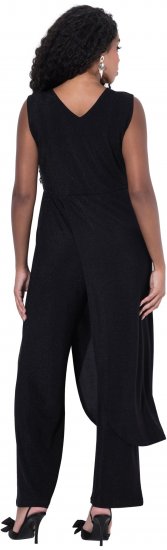 Ulla Popken Draped Sleeveless Glitter Jumpsuit Navy - Jeans & Broeken in Grote Maten – Plus Size - 