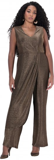 Ulla Popken Draped Sleeveless Glitter Jumpsuit Pearl White - Jeans & Broeken in Grote Maten – Plus Size - 