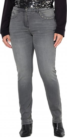 Ulla Popken Rivet Studded Stretch Fit Jeans Grey Denim - Jeans & Broeken in Grote Maten – Plus Size - 
