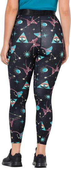 Ulla Popken Quick Drying Celestial Print Sport Leggings Black - Jeans & Broeken in Grote Maten – Plus Size - 