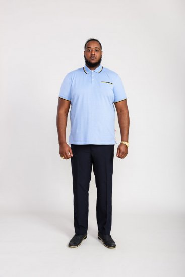 D555 Talbot Pique with Jacquard Collar Polo Shirt Blue - Polo shirts - Grote Maten Poloshirts Heren