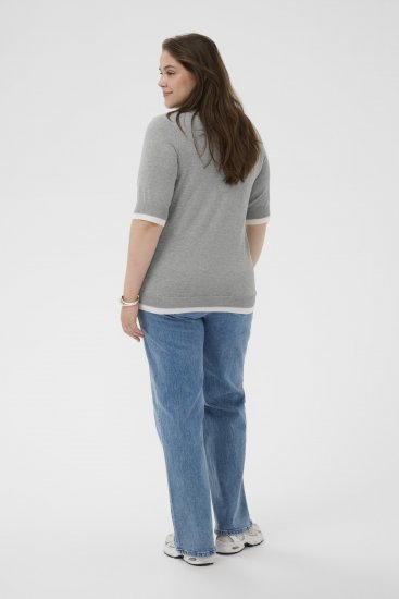 Kaffe Curve Lizzy Contrast Knitted Polo Grey Melange - Poloshirts - 
