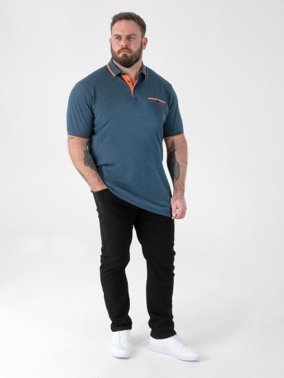 D555 Harvey Pique with Jacquard Collar & Cuffs Polo Teal - Polo shirts - Grote Maten Poloshirts Heren