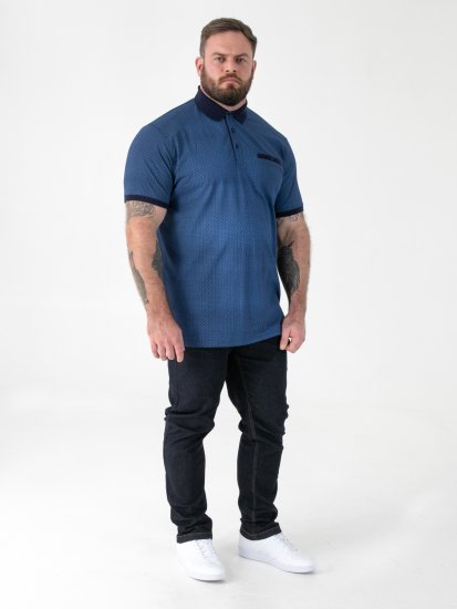 D555 Murray Printed Jacquard Collar & Cuff Short Sleeve Polo Blue - Polo shirts - Grote Maten Poloshirts Heren