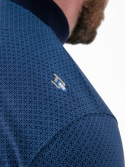 D555 Murray Printed Jacquard Collar & Cuff Short Sleeve Polo Blue - Polo shirts - Grote Maten Poloshirts Heren