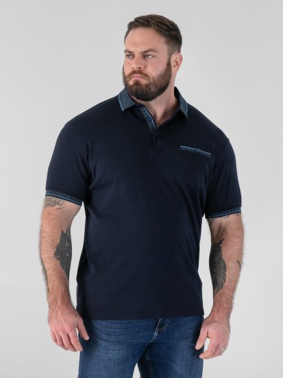 D555 Barret Interlock Jacquard Collar & Cuffs Polo Navy - Polo shirts - Grote Maten Poloshirts Heren