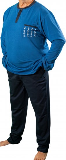 20 Nodi Maestrale Pajamas with Long Pants in Combed Cotton Jersey Blue - Pyjama's en Loungewear - Grote Maten Pyjama Heren