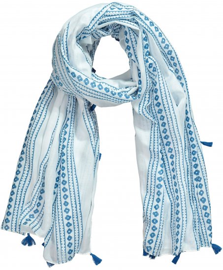 Ulla Popken Greek Stripe Tasseled Scarf Blue - Accessoires - 