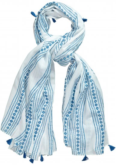 Ulla Popken Greek Stripe Tasseled Scarf Blue - Accessoires - 