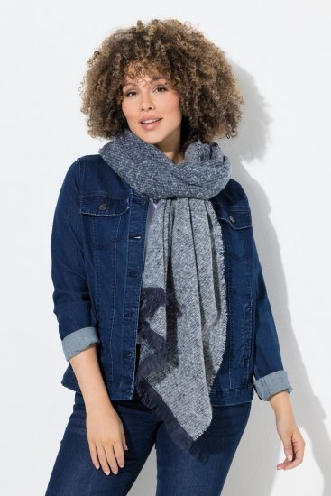 Ulla Popken Fringed Hem Knit Scarf Deep Aqua - Accessoires - Damessjaals in vele stijlen