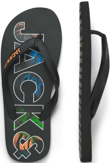 Jack & Jones Logo Palm Print Flip Flop Slippers Anthracite - Herenschoenen 40-52 - 