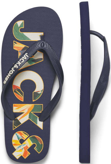Jack & Jones Logo Palm Print Flip Flop Slippers Medieval Blue - Herenschoenen 40-52 - 