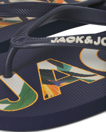 Jack & Jones Logo Palm Print Flip Flop Slippers Medieval Blue - Herenschoenen 40-52 - 