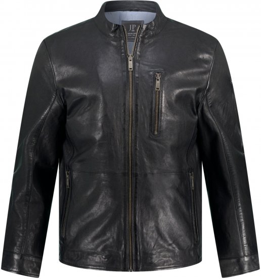 JP1880 Biker Style Leather Jacket Black - Jassen - Grote Maten Herenjassen