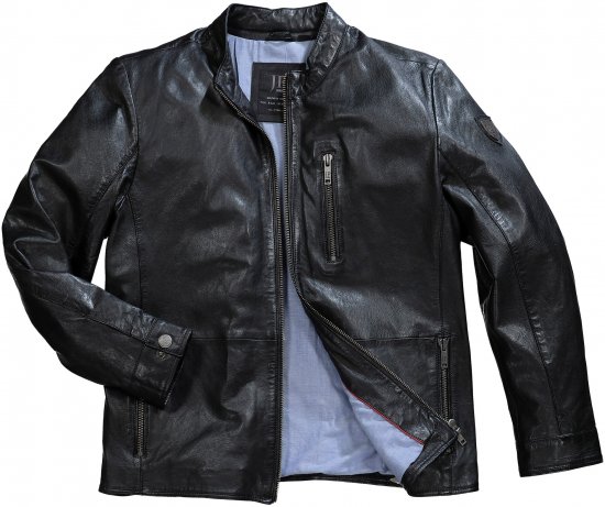 JP1880 Biker Style Leather Jacket Black - Jassen - Grote Maten Herenjassen