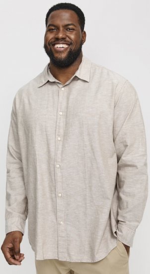 Jack & Jones Breeze Linen Blend Long Sleeve Shirt Crockery - Hemden - Overhemden Grote Maten Heren