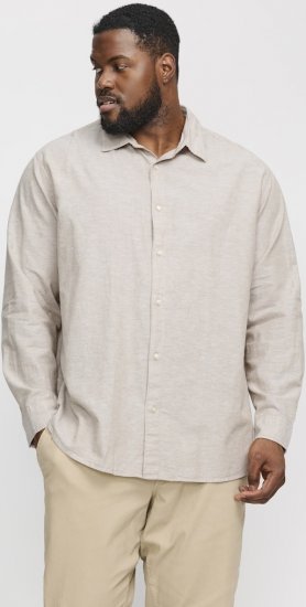 Jack & Jones Breeze Linen Blend Long Sleeve Shirt Crockery - Hemden - Overhemden Grote Maten Heren