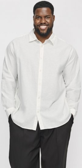 Jack & Jones Breeze Linen Blend Long Sleeve Shirt White - Hemden - Overhemden Grote Maten Heren