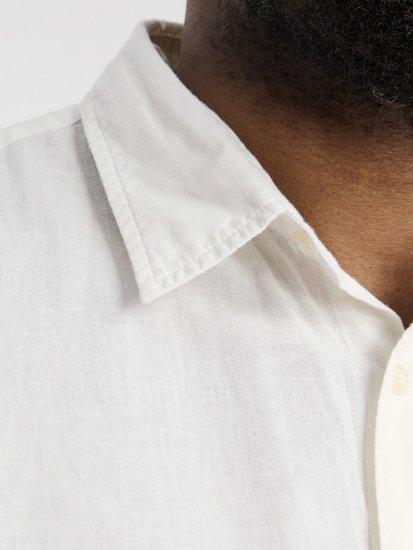 Jack & Jones Breeze Linen Blend Long Sleeve Shirt White - Hemden - Overhemden Grote Maten Heren