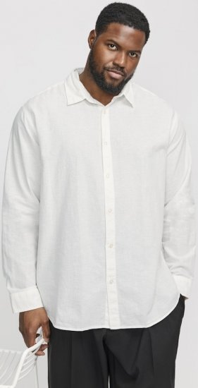 Jack & Jones Breeze Linen Blend Long Sleeve Shirt White - Hemden - Overhemden Grote Maten Heren