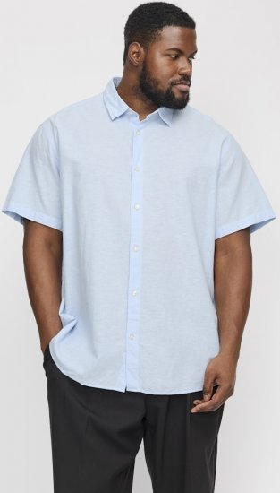 Jack & Jones Breeze Linen Blend Short Sleeve Shirt Chambray Blue - Hemden - Overhemden Grote Maten Heren
