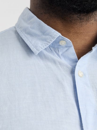 Jack & Jones Breeze Linen Blend Short Sleeve Shirt Chambray Blue - Hemden - Overhemden Grote Maten Heren