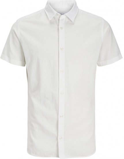 Jack & Jones Breeze Linen Blend Short Sleeve Shirt White - Hemden - Overhemden Grote Maten Heren