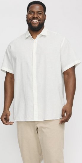 Jack & Jones Breeze Linen Blend Short Sleeve Shirt White - Hemden - Overhemden Grote Maten Heren