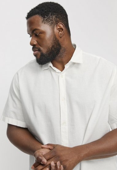 Jack & Jones Breeze Linen Blend Short Sleeve Shirt White - Hemden - Overhemden Grote Maten Heren