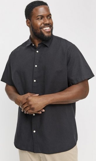 Jack & Jones Breeze Linen Blend Short Sleeve Shirt Black - Hemden - Overhemden Grote Maten Heren