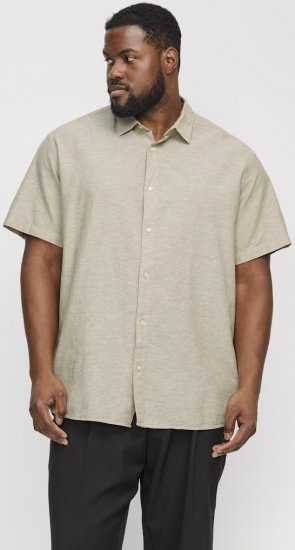 Jack & Jones Breeze Linen Blend Short Sleeve Shirt Beige - Hemden - Overhemden Grote Maten Heren